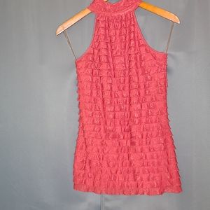 Studio Y mock Halter Ruffled Top Keyhole back Cranberry Small NWOT